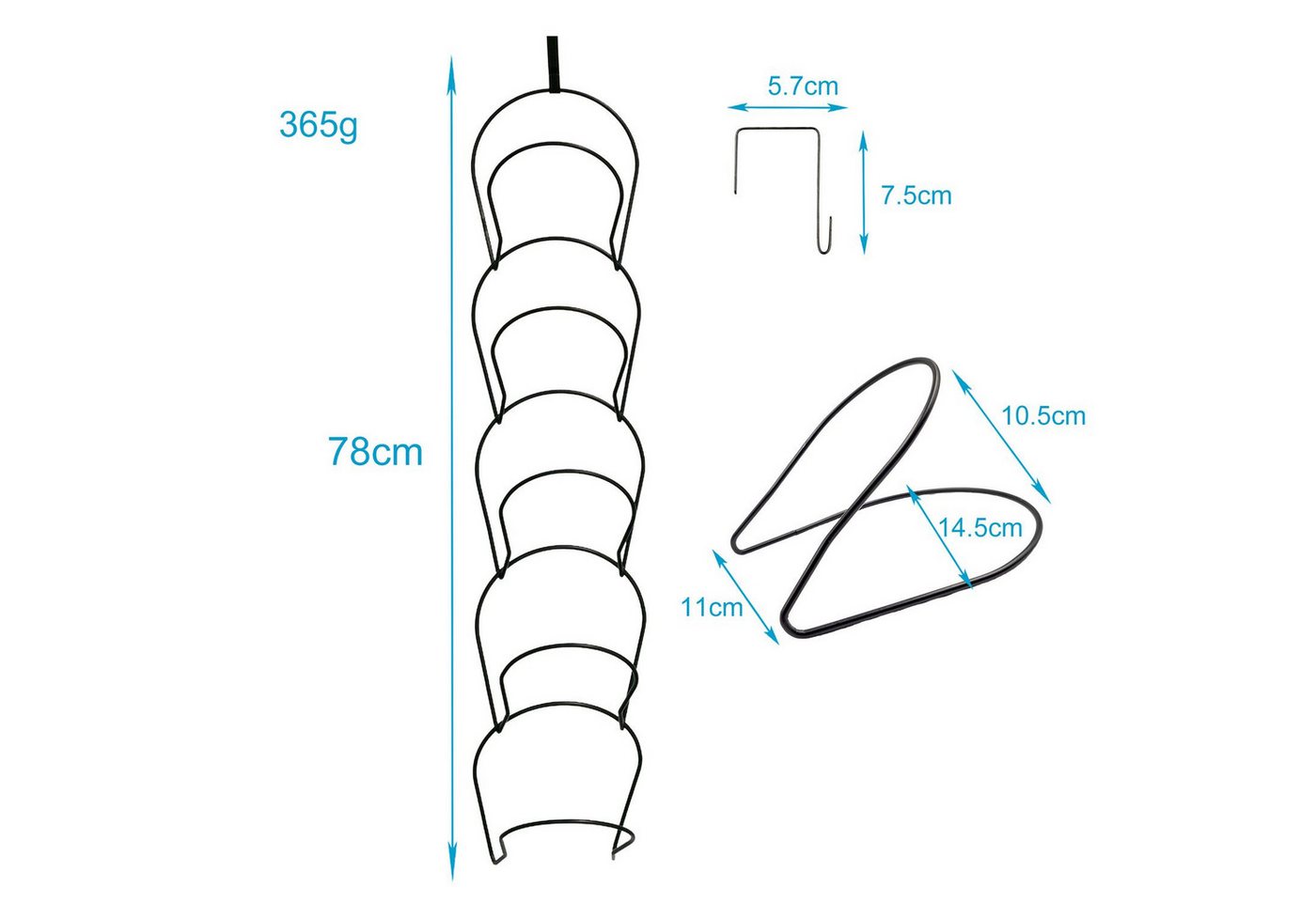 Intirilife Hängeaufbewahrung (1 St), Hut Kleider Ständer Cap Halter 5 Ringe zum Aufhängen 16.9x14.5x78cm – Bild 2 von 5