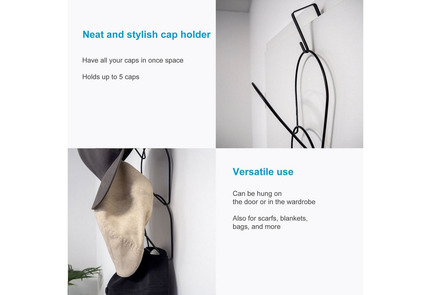 Intirilife Hängeaufbewahrung (1 St), Hut Kleider Ständer Cap Halter 5 Ringe zum Aufhängen 16.9x14.5x78cm – Bild 3 von 5