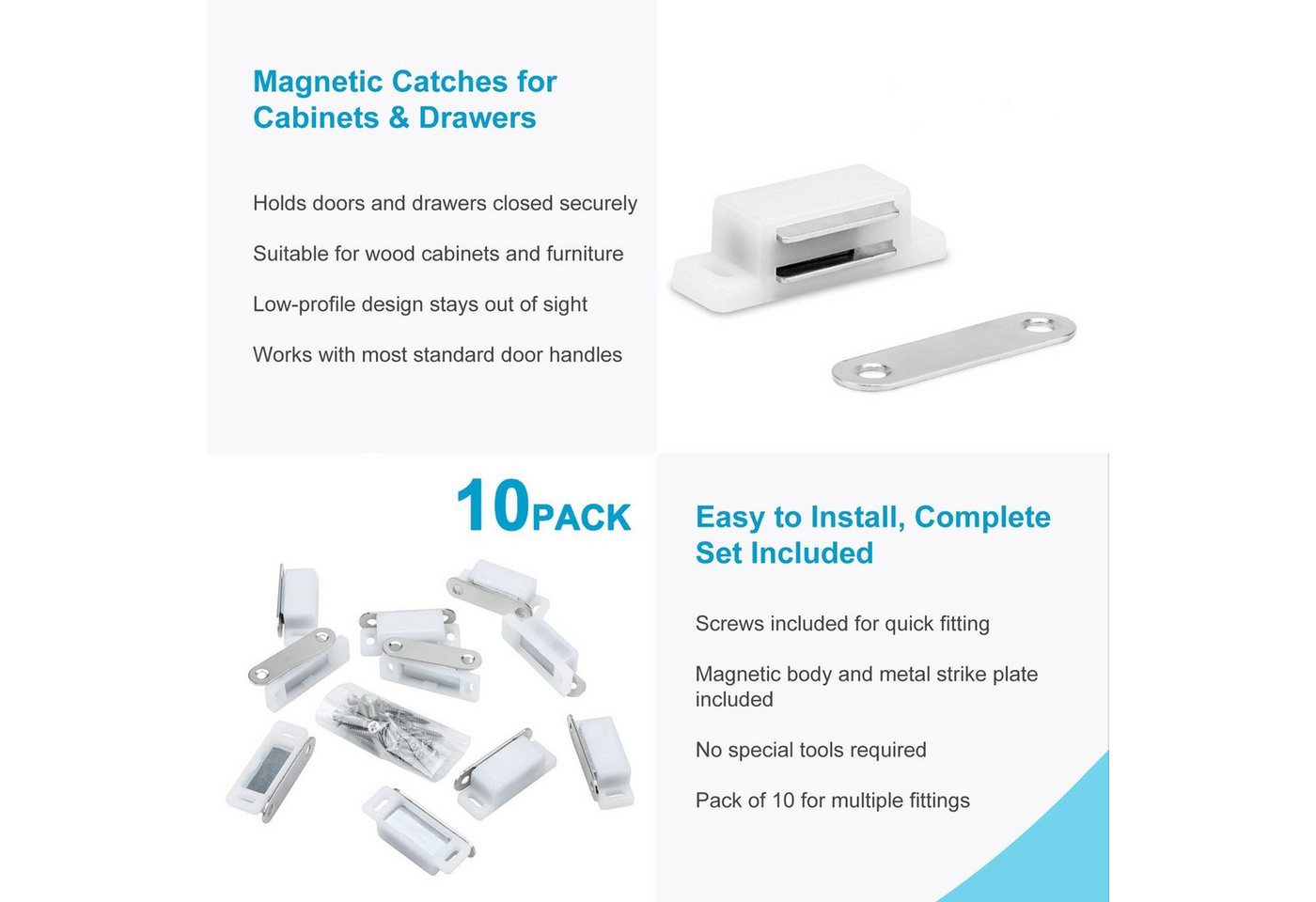 Intirilife Haftmagnetschnäpper, (10-tlg), 10x Magnetschnäpper in WEISS - Magnetischer Türschließer Möbelmagnet – Bild 5 von 5