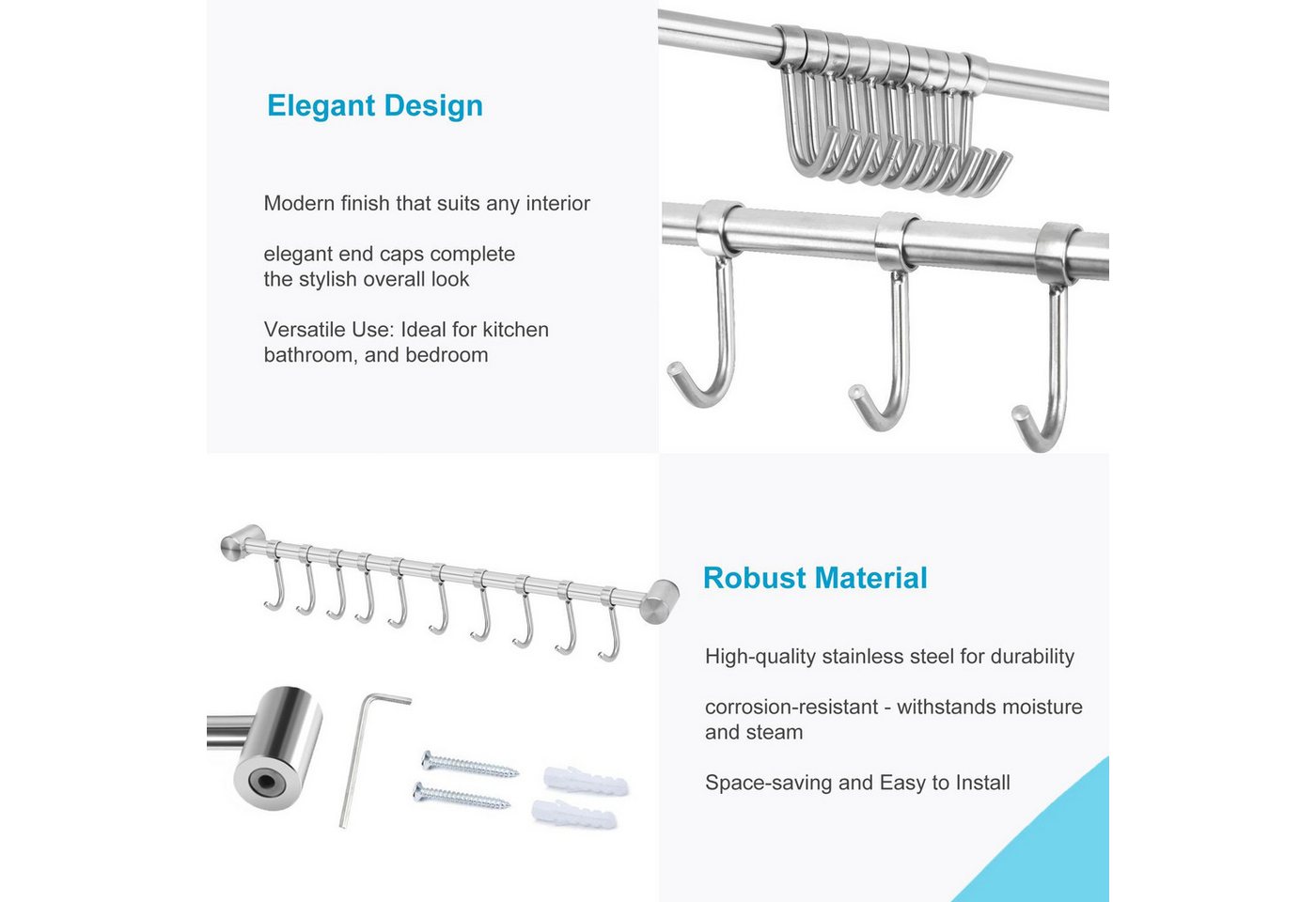 Intirilife Hakenleiste, (1 St., 1x Küchenleiste inkl. Montagematerial), Küchenleiste Hängeleiste Hakenleiste Küchenutensilienhalter Reiling – Bild 5 von 5
