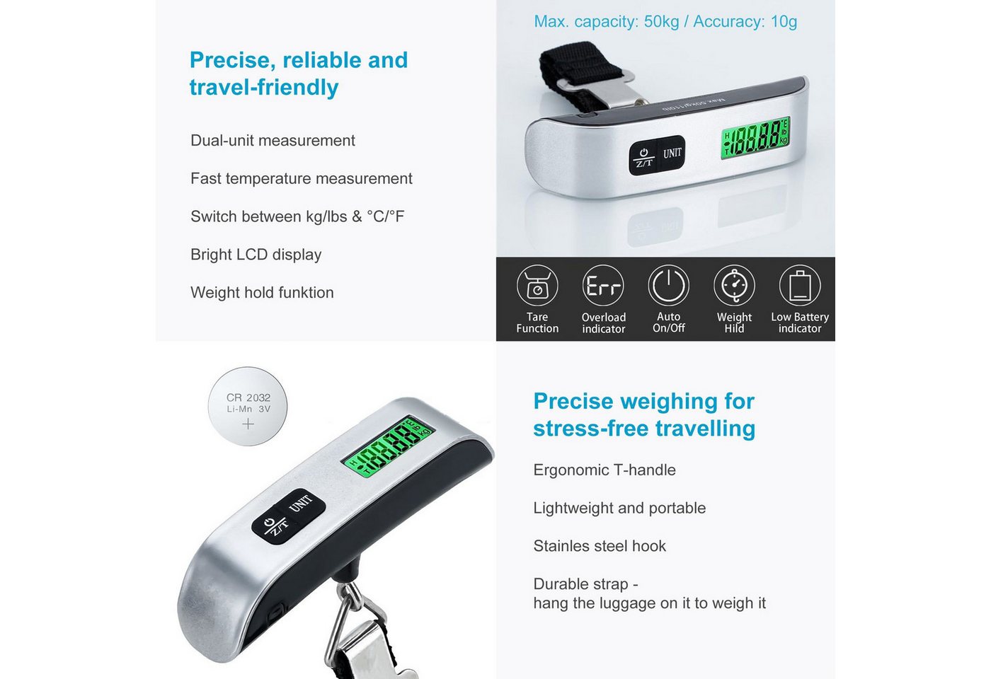 Intirilife Kofferwaage, Tragkraft 50 kg, (1-tlg), Digitale Kofferwaage Elektronische Gepäckwaage Handwaage – Bild 3 von 5
