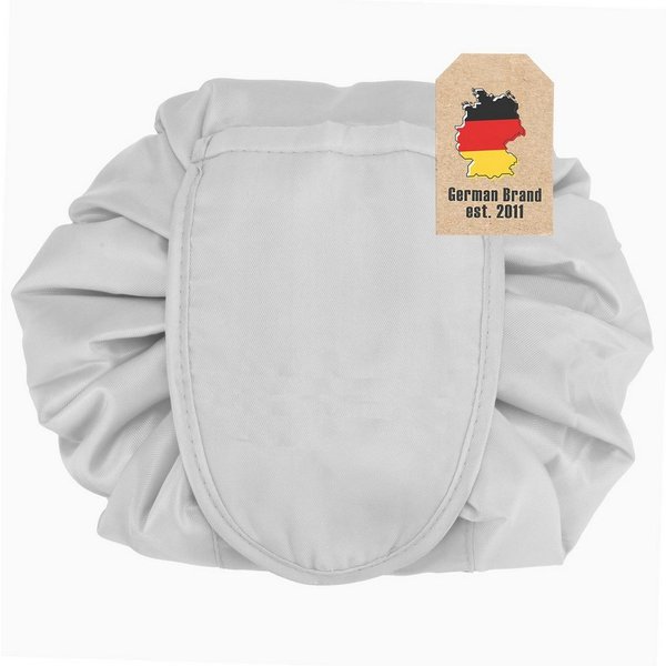 Intirilife Kosmetiktasche (Kulturbeutel mit Kordelzug in HELL GRAU, 1-tlg), Runder One Step Kosmetikbeutel Kosmetiktasche
