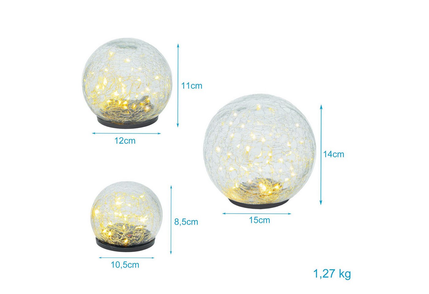 Intirilife LED Dekolicht, LED, warmweiß, 3er Set LED Glaskugel warmweiß Kugelleuchte LED Dekoleuchte Dekolicht – Bild 2 von 5
