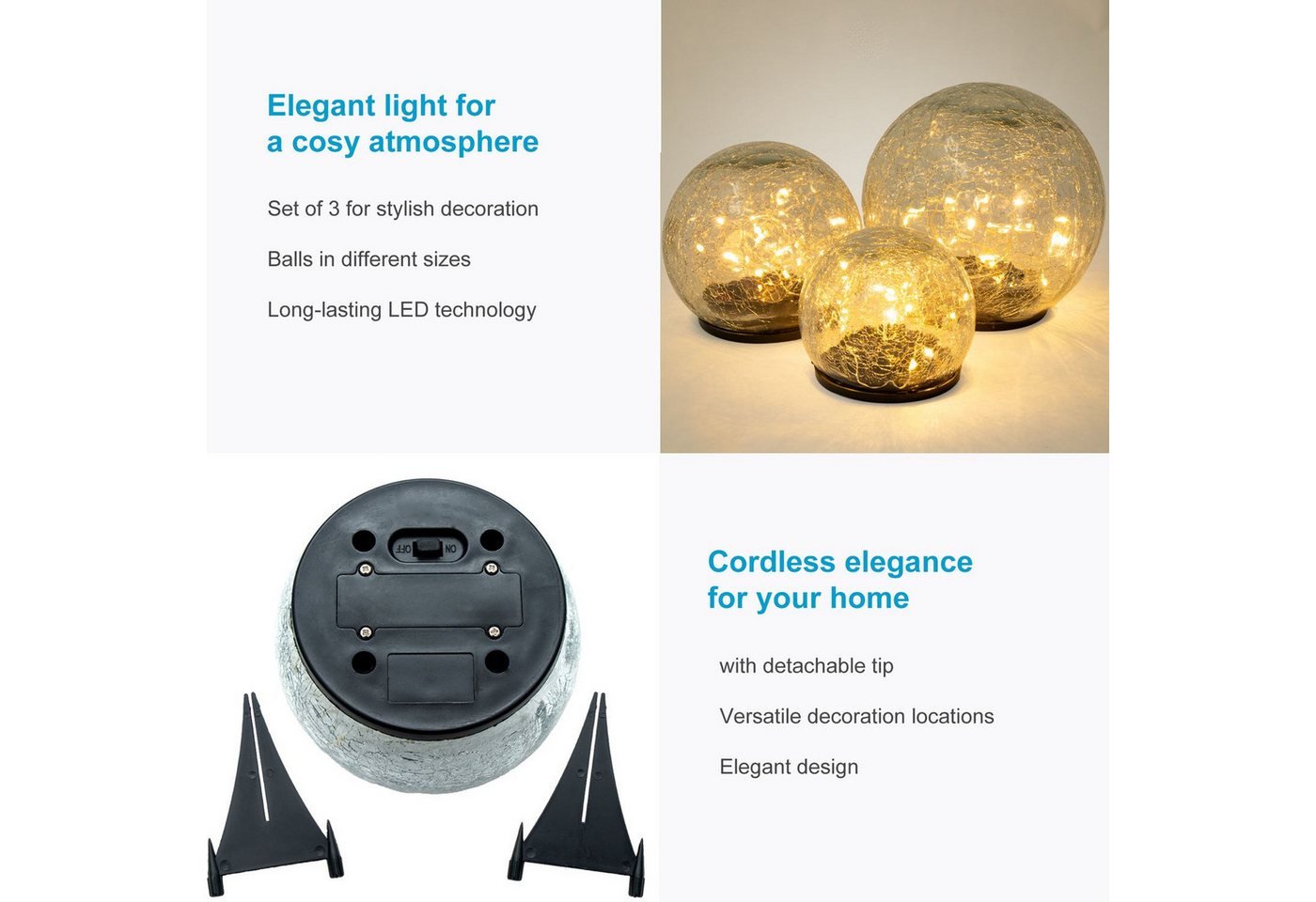 Intirilife LED Dekolicht, LED, warmweiß, 3er Set LED Glaskugel warmweiß Kugelleuchte LED Dekoleuchte Dekolicht – Bild 3 von 5