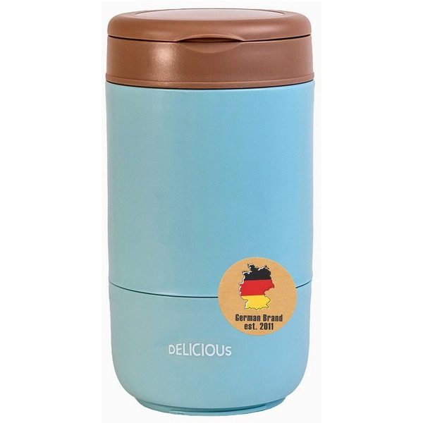 Intirilife Lunchbox, Edelstahl, (Set, 3-tlg., 1x Löffel, 1x Thermo Behälter, 1x Deckel), Müsli Becher Lunch Thermobehälter 2 abgetrennte Fächer Deckel Löffel