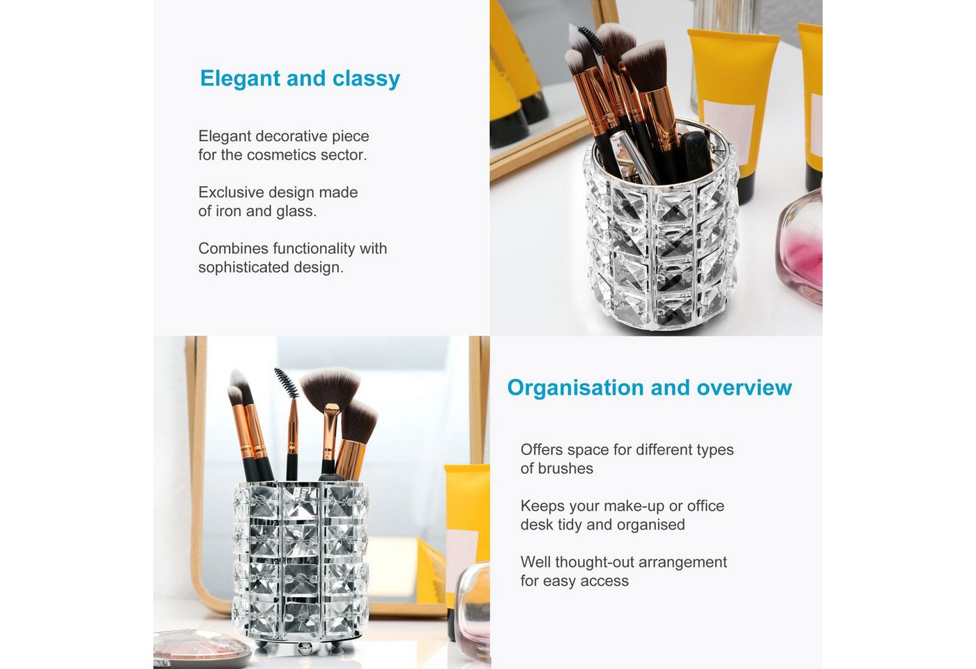 Intirilife Make-Up Organizer, 1-tlg., Pinselhalter für Make Up Pinsel Organizer aus Eisen und Glas – Bild 3 von 5