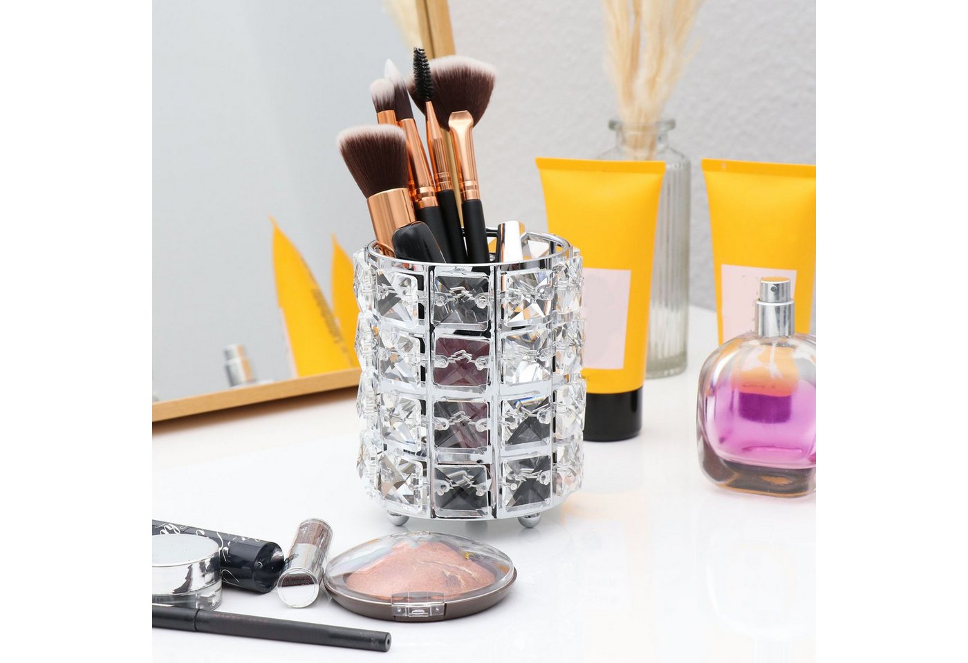 Intirilife Make-Up Organizer, 1-tlg., Pinselhalter für Make Up Pinsel Organizer aus Eisen und Glas – Bild 5 von 5