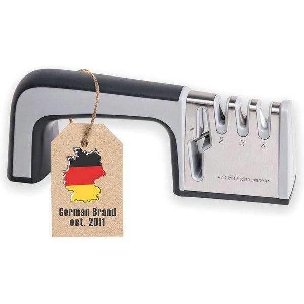 Intirilife Messerschärfer, 4-in-1 Messerschleifer in SCHWARZ - Messerschärfer aus Edelstahl