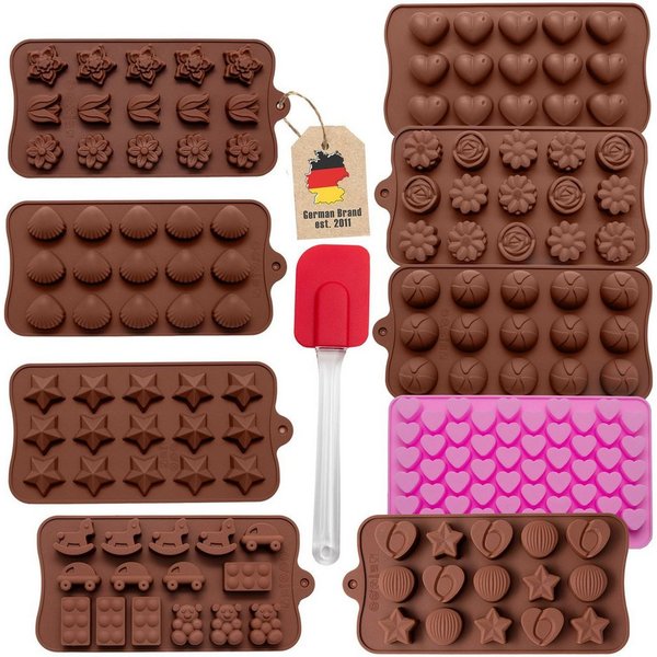Intirilife Pralinenform, (Set 10-tlg), Silikon Backformen mit Spatel Pralinenform (10-tlg. Set)