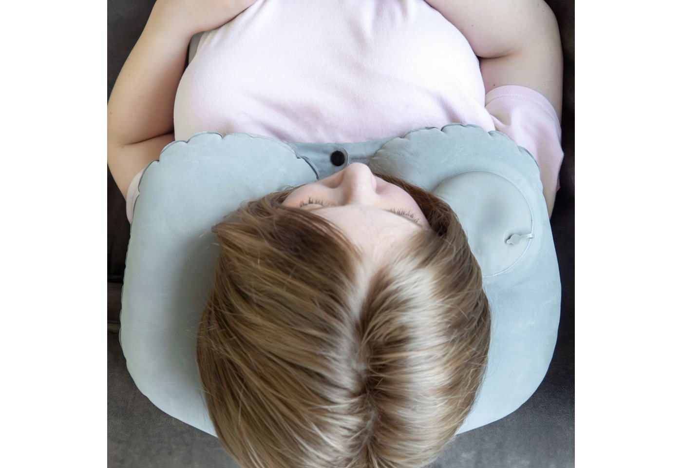 Intirilife Reisekissen, 1-tlg., Aufblasbares Nackenkissen in GRAU - Nackenhörnchen zum Aufblasen – Bild 4 von 5