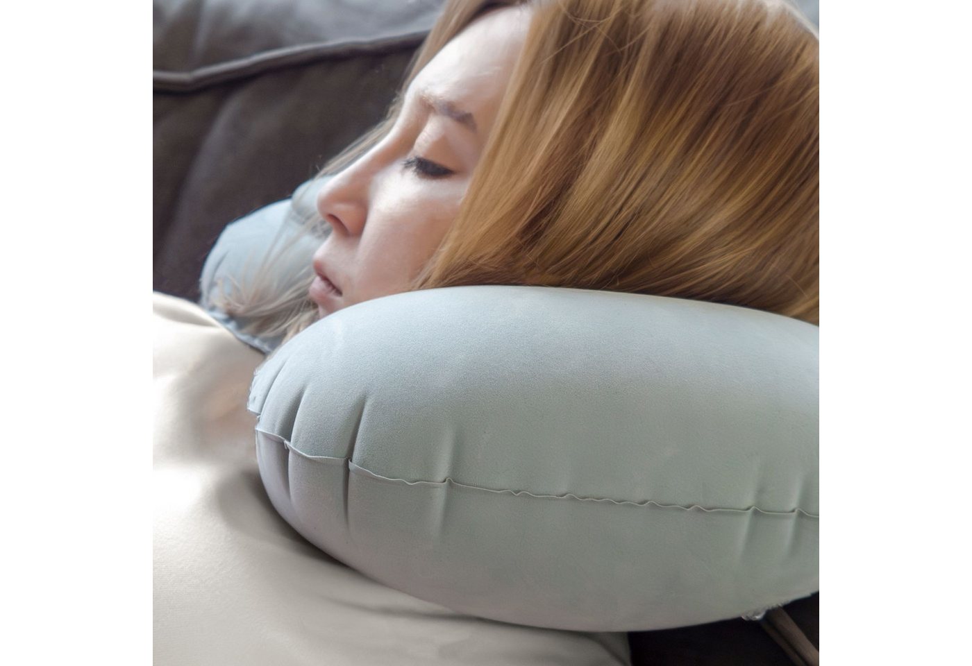 Intirilife Reisekissen, 1-tlg., Aufblasbares Nackenkissen in GRAU - Nackenhörnchen zum Aufblasen – Bild 5 von 5