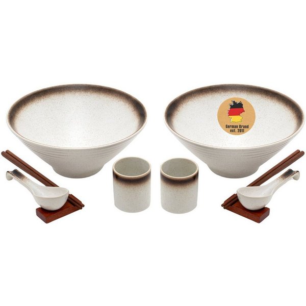 Intirilife Suppenschüssel, Keramik, (Set, 10-tlg), Ramen Schüssel Set für 2 Personen aus Keramik 1.1 Liter für Nudelsuppe