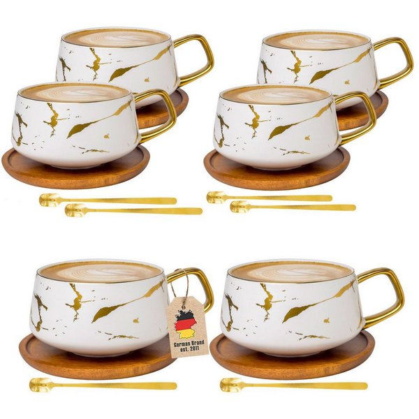 Intirilife Tasse, 6-tlg., Keramik, 6x Kaffeetasse Teetasse Keramik 200ml Tassen Set Untersetzer Becher