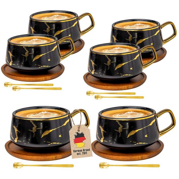 Intirilife Tasse, 6-tlg., Keramik, 6x Kaffeetasse Teetasse Keramik 200ml Tassen Set Untersetzer Becher
