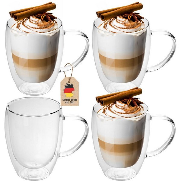 Intirilife Thermoglas, 4-tlg., Glas, Gläser Set Thermoglas Teeglas Kaffeeglas 400ml Doppelwandig (4-tlg)