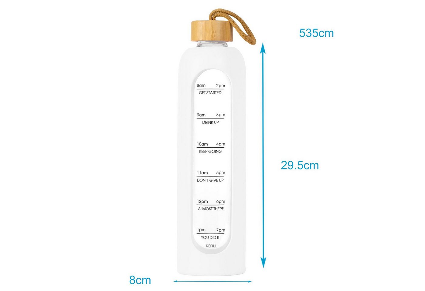 Intirilife Trinkflasche, Motivations Wasser Trinkflasche aus Glas mit Zeitmarkierung bis 900 ml – Bild 2 von 5