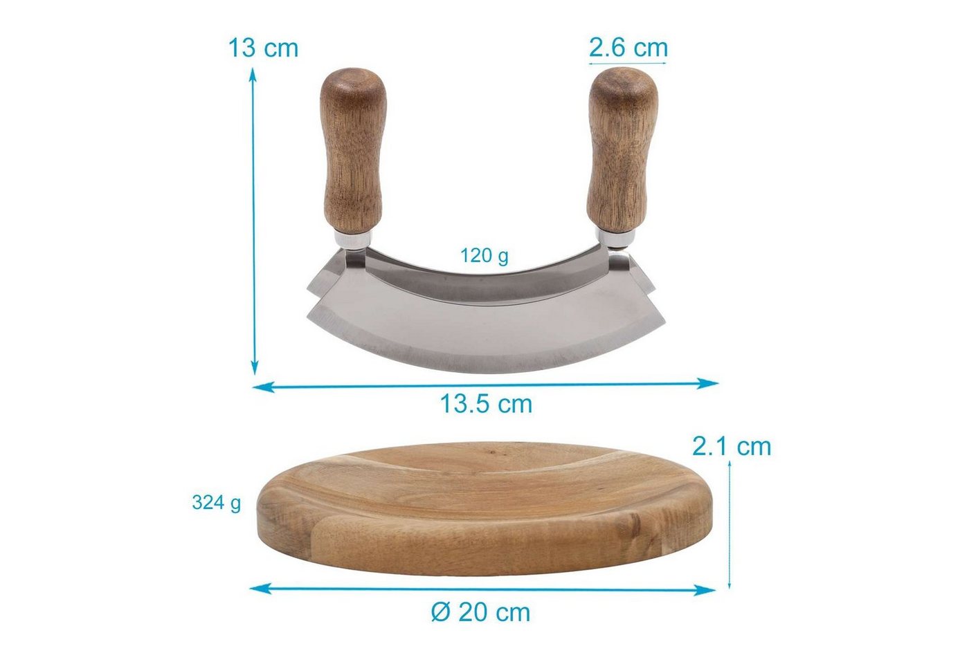 Intirilife Wiegemesser, Wiegemesser mit Schneidebrett Kräutermesser Biegemesser mit 2 Klingen – Bild 2 von 5