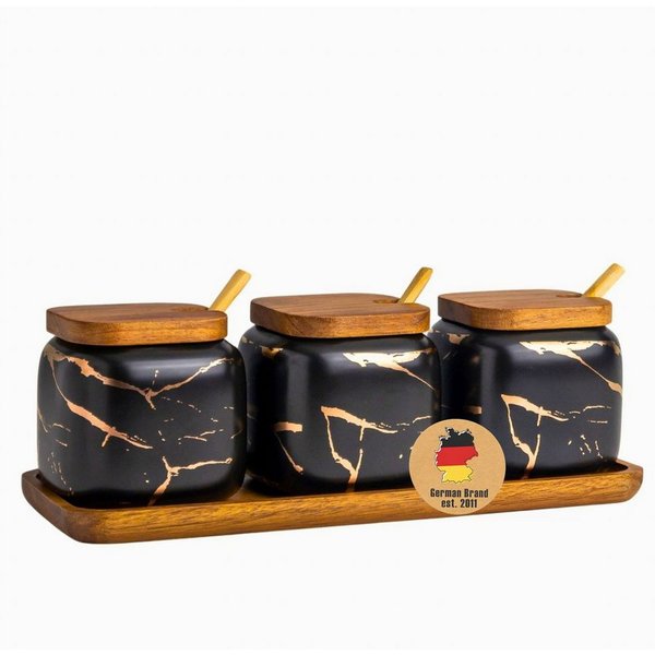 Intirilife Zuckerdose, Keramik, (Set, 3-tlg., 3er Set mit Deckel und Löffel), Zuckerdose mit Deckel Löffel Gewürzbehälter Vorratsdose Keramik 3-tlg.