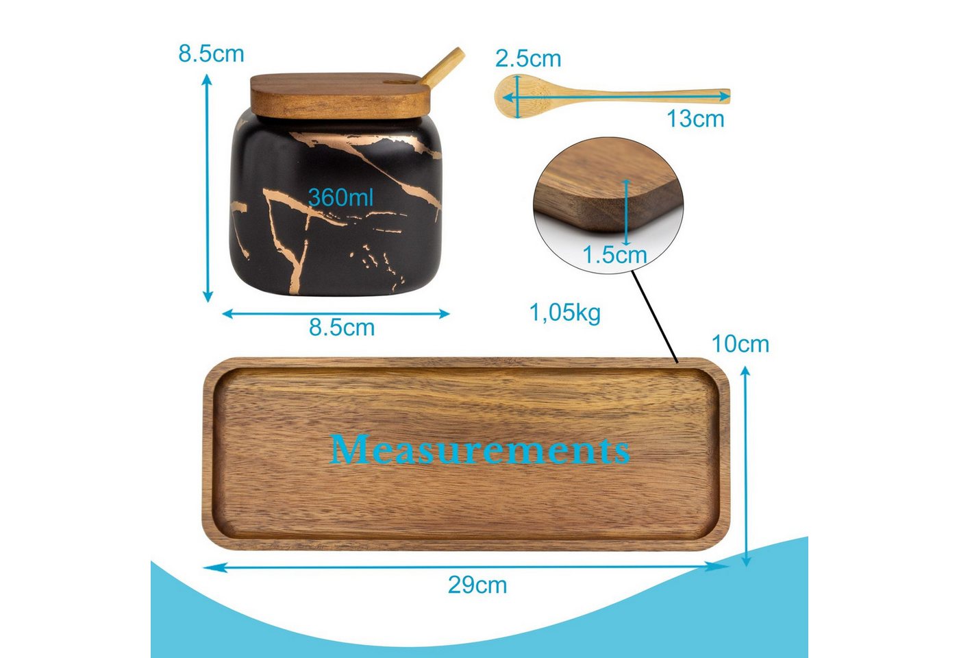 Intirilife Zuckerdose, Keramik, (Set, 3-tlg., 3er Set mit Deckel und Löffel), Zuckerdose mit Deckel Löffel Gewürzbehälter Vorratsdose Keramik 3-tlg. – Bild 4 von 5