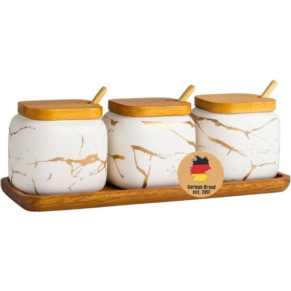 Intirilife Zuckerdose, Keramik, (Set, 3-tlg., 3er Set mit Deckel und Löffel), Zuckerdose mit Deckel Löffel Gewürzbehälter Vorratsdose Keramik 3-tlg.