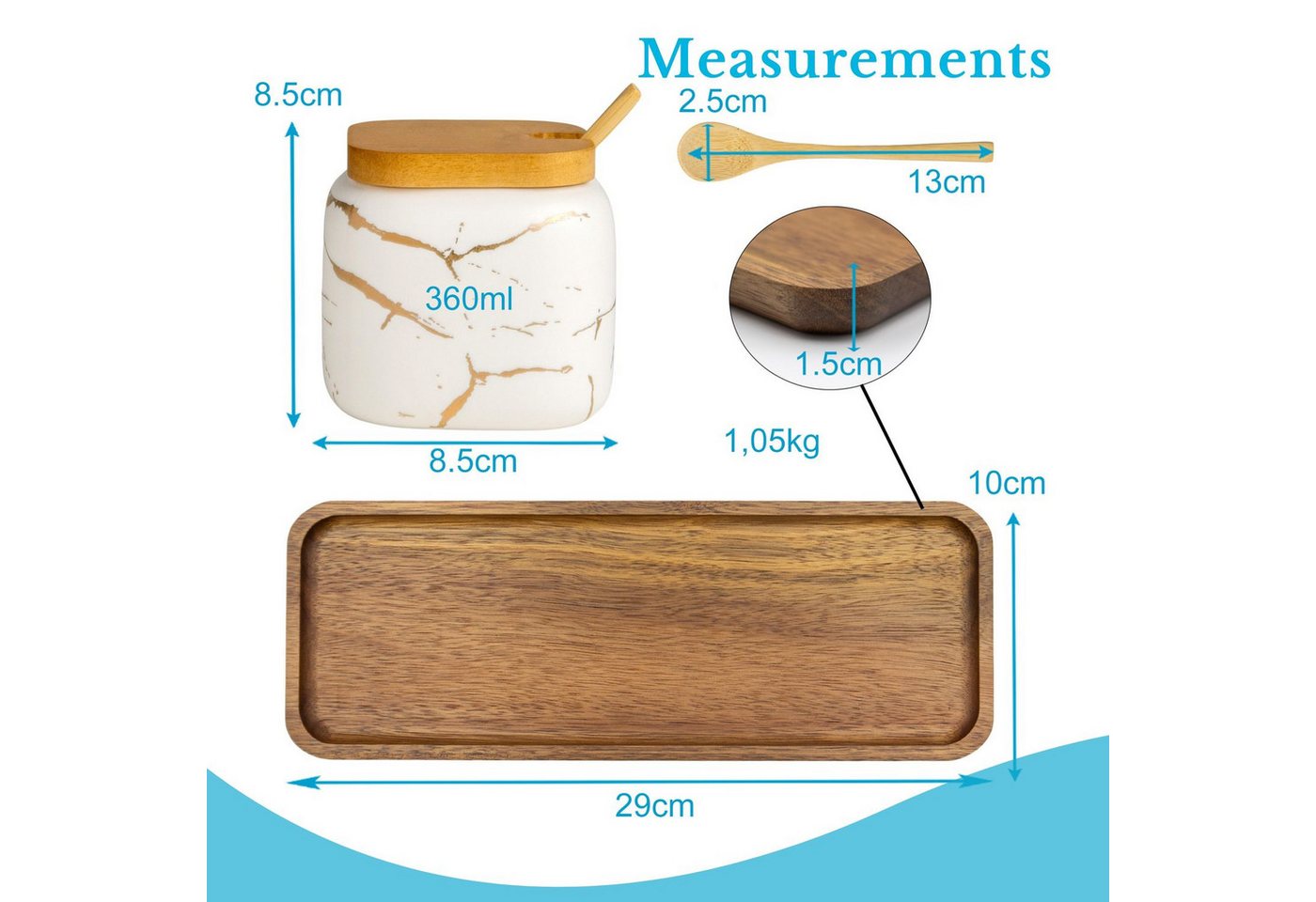 Intirilife Zuckerdose, Keramik, (Set, 3-tlg., 3er Set mit Deckel und Löffel), Zuckerdose mit Deckel Löffel Gewürzbehälter Vorratsdose Keramik 3-tlg. – Bild 4 von 5