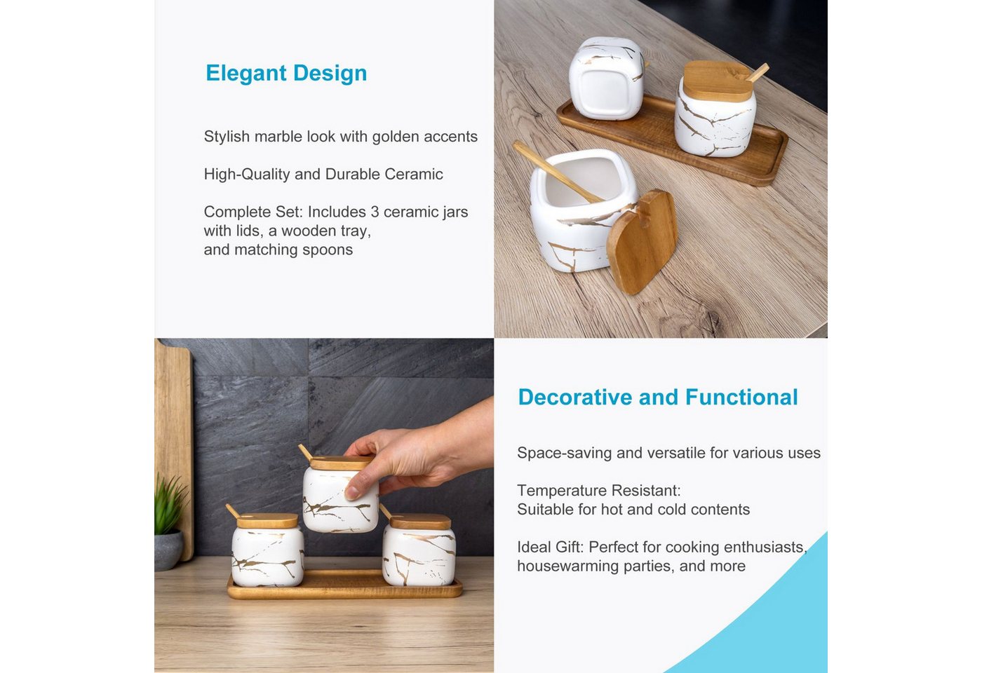 Intirilife Zuckerdose, Keramik, (Set, 3-tlg., 3er Set mit Deckel und Löffel), Zuckerdose mit Deckel Löffel Gewürzbehälter Vorratsdose Keramik 3-tlg. – Bild 5 von 5