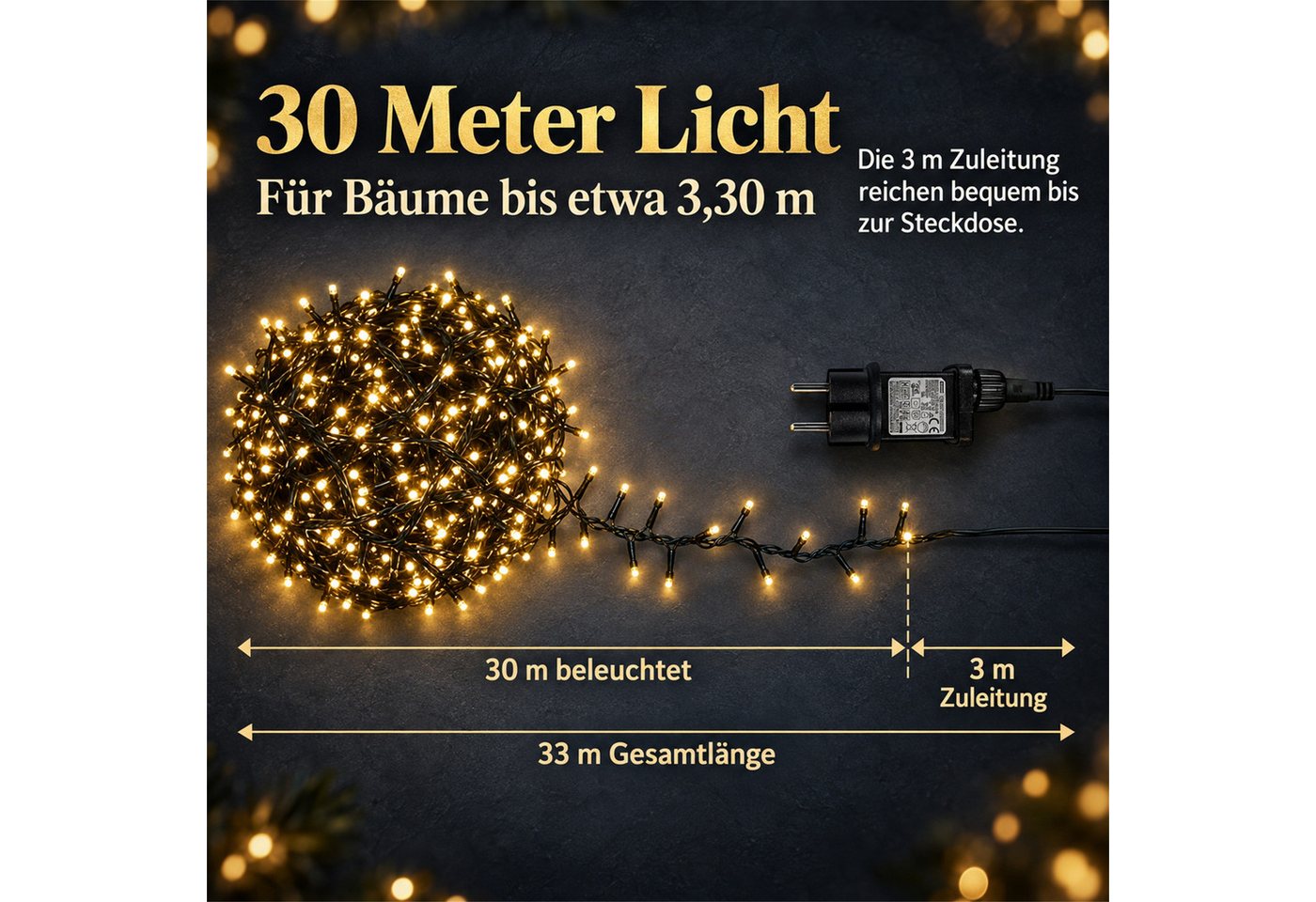 INtrenDU LED-Lichterkette Lichterkette warmeiß 1500LED 30m, mit itegriertem Timer, Beleuchtungsprogrammen und Memoryfunktion – Bild 3 von 5