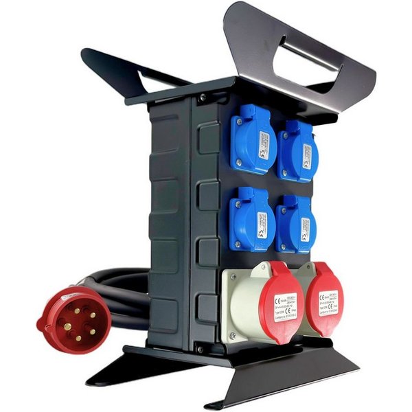 INVOLT Stromverteiler 4x 230V Schukosteckdose, 2x 400V 16A 5-polig CEE Steckdose FI-Schalter, kombiniert Schuko & CEE