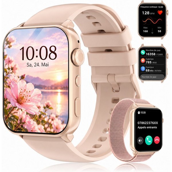 IOWODO Smartwatch Damen Herren 1,91" HD Touch, mit LED Lampe& Bluetooth Anruf Smartwatch, 3xRiemen (Metallarmband+Silikonarmband+Geflochtenesband) und Ladekabel