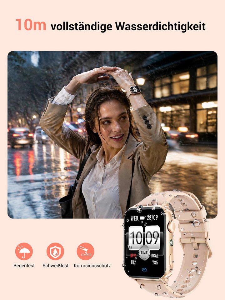 IOWODO Smartwatch Damen Herren 1,91" HD Touch, mit LED Lampe& Bluetooth Anruf Smartwatch, 3xRiemen (Metallarmband+Silikonarmband+Geflochtenesband) und Ladekabel – Bild 5 von 5