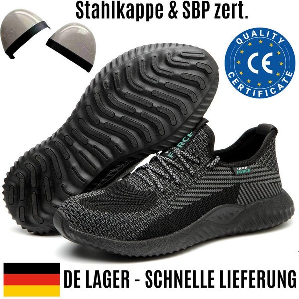 IRON FORCE S1 / S1P oder SBP - jeweils CE ISO zertifizierter Sicherheitsschuh (durchtrittsicher, bequem, leicht, rutschfest, atmungsaktiv) Stahlkappenschuhe Arb