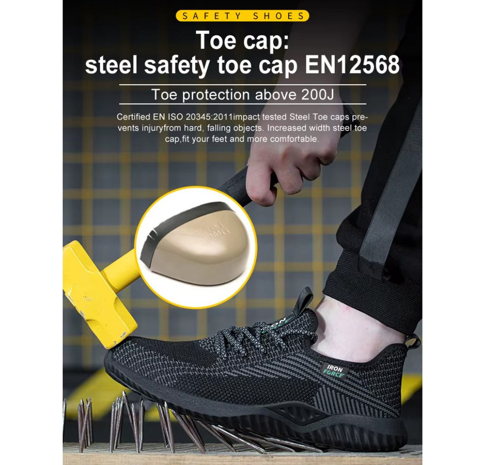 IRON FORCE S1 / S1P oder SBP - jeweils CE ISO zertifizierter Sicherheitsschuh (durchtrittsicher, bequem, leicht, rutschfest, atmungsaktiv) Stahlkappenschuhe Arb – Bild 3 von 5