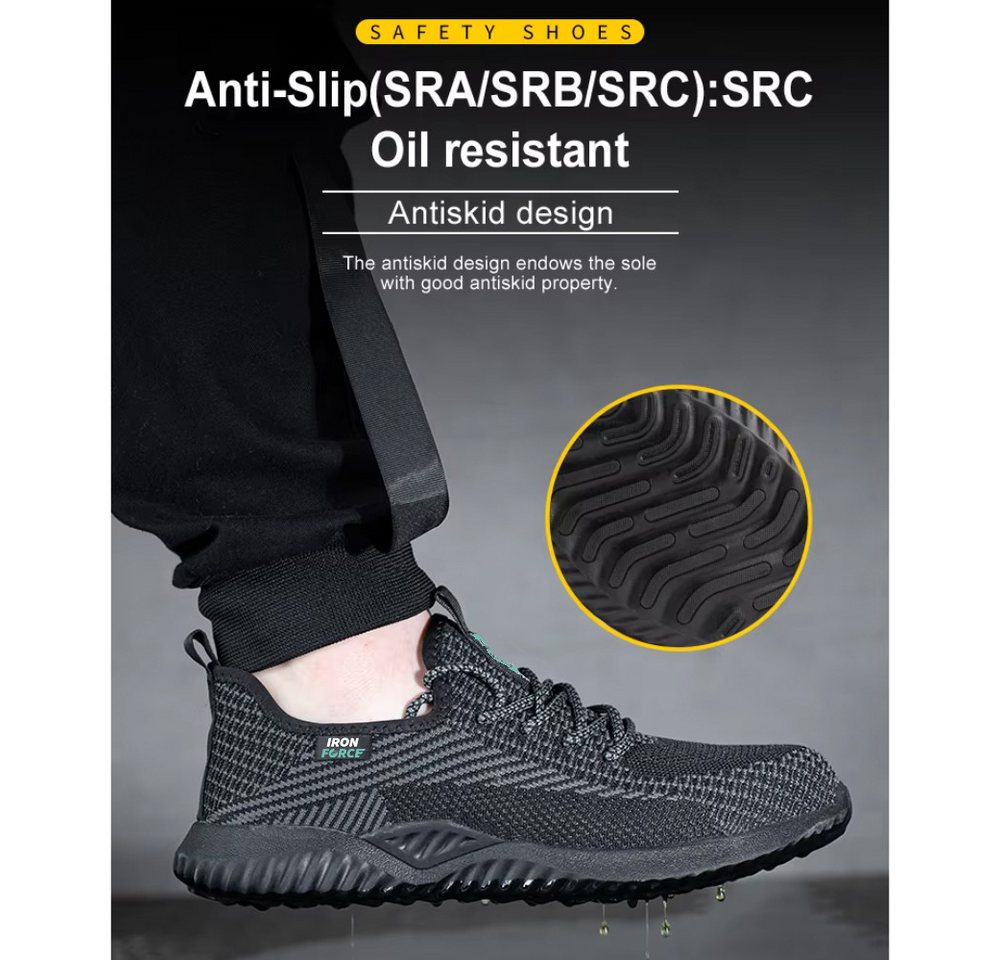 IRON FORCE S1 / S1P oder SBP - jeweils CE ISO zertifizierter Sicherheitsschuh (durchtrittsicher, bequem, leicht, rutschfest, atmungsaktiv) Stahlkappenschuhe Arb – Bild 5 von 5