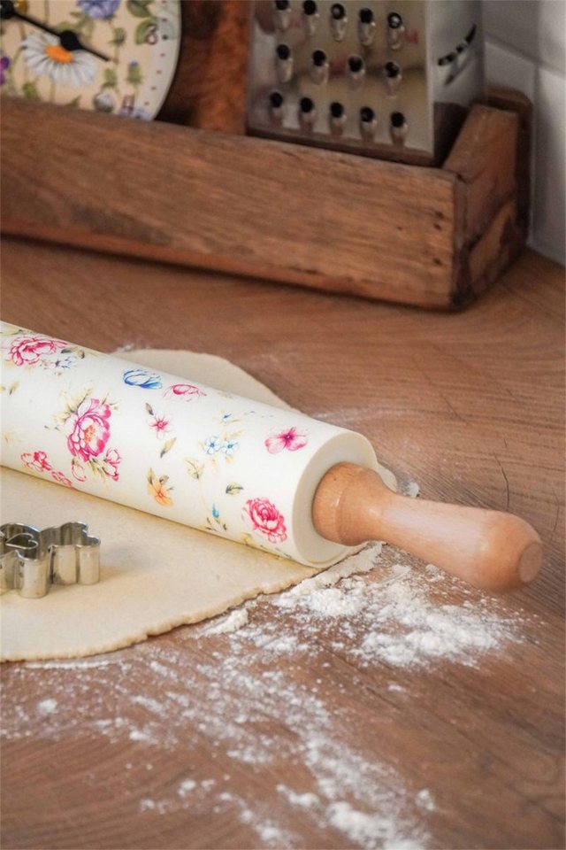 Isabelle Rose Teigroller Bella Holz, Silikon, (Blumenmuster, 1-tlg., Nudelholz), Gesamtlänge ca. 43 cm, Rolle ca. 24,5 cm – Bild 5 von 5