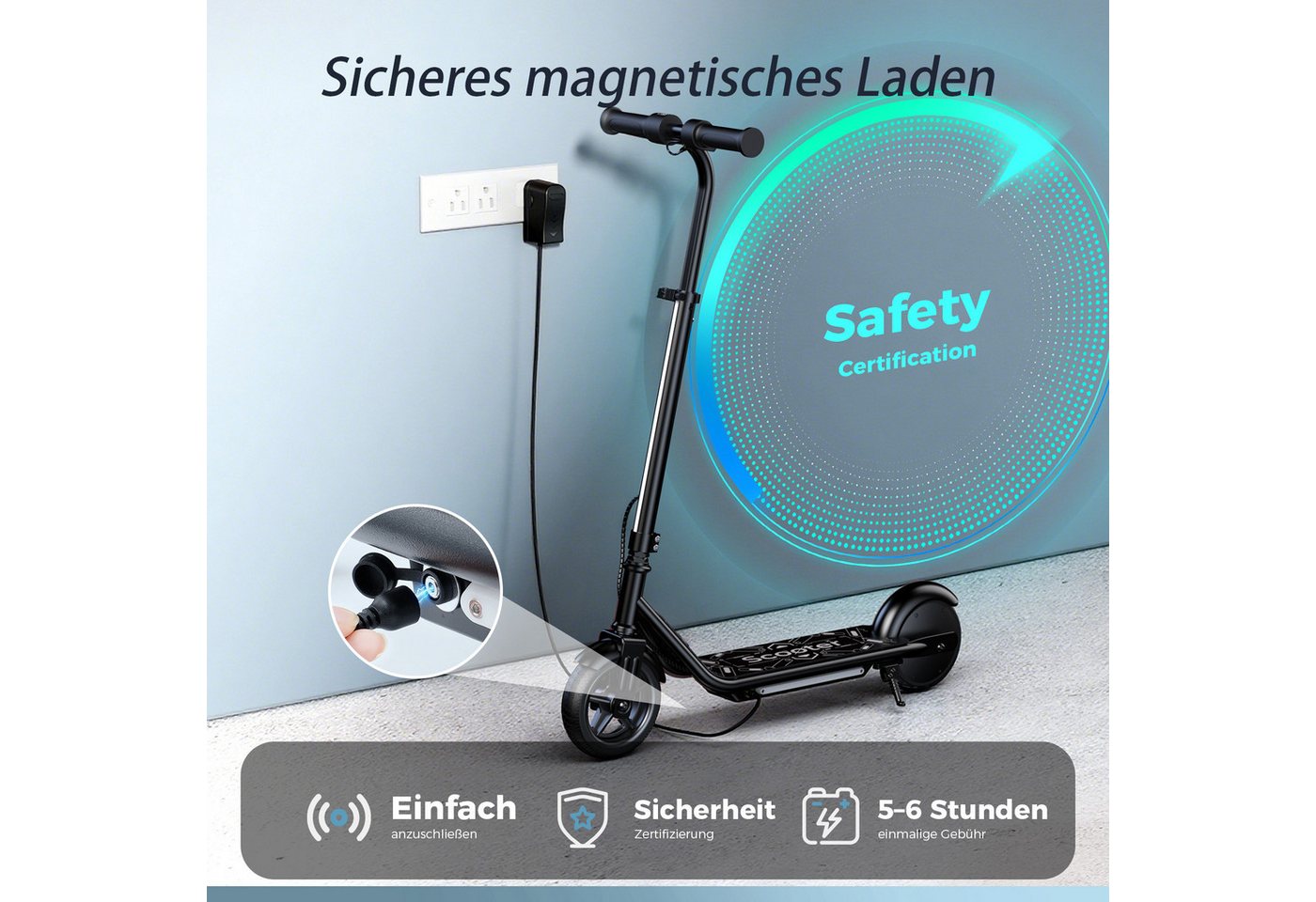 iscooter Cityroller Kinder Elektroroller,Einstellbare Lenkerhöhe,Doppeltes Bremssystem, (1 tlg), Bunte Lichter, Intelligente LED-Anzeige,Reichweite 9 km – Bild 4 von 5