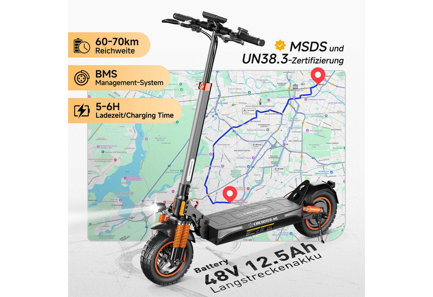 iscooter E-Scooter 10 Zoll Elektroroller mit Straßenzulassung passt ins Gelände, 12,5 Ah, 500,00 W, (1 tlg), 60–70 km Reichweite, Offroad Luftreifen – Bild 5 von 5