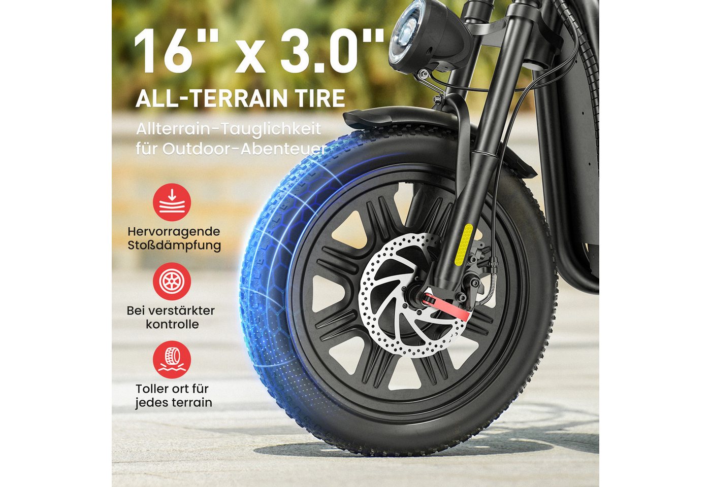 iscooter E-Scooter E Scooter mit Straßenzulassung,16 × 3.0 Zoll Fat Tire E Roller, 100Km Max Reichweite,mit Klapprad Korb und Lenker mit App – Bild 2 von 5
