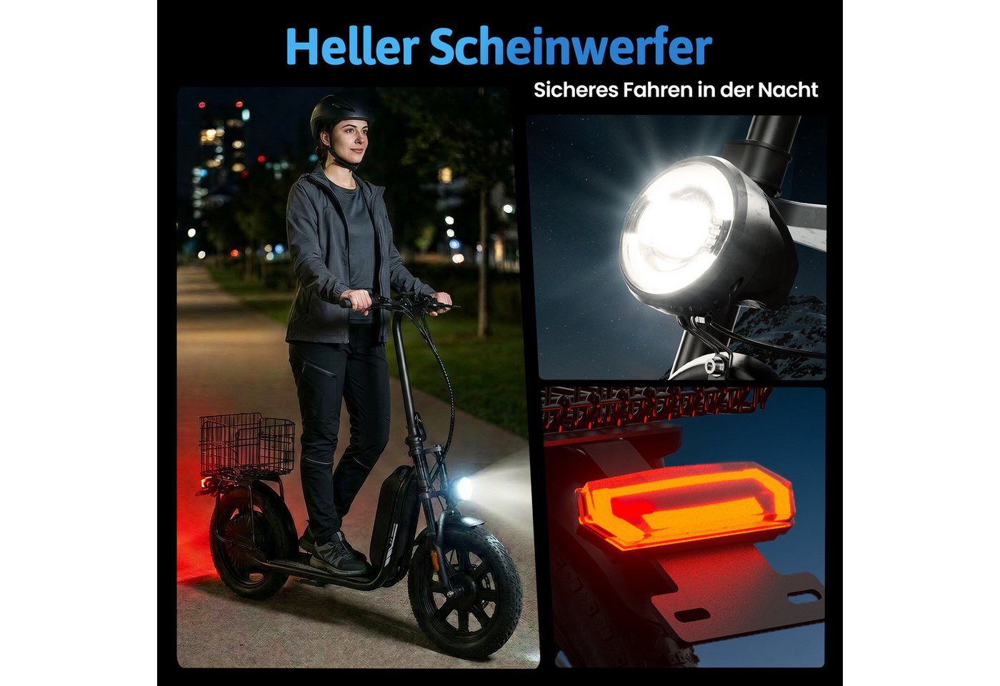 iscooter E-Scooter E Scooter mit Straßenzulassung,16 × 3.0 Zoll Fat Tire E Roller, 100Km Max Reichweite,mit Klapprad Korb und Lenker mit App – Bild 5 von 5