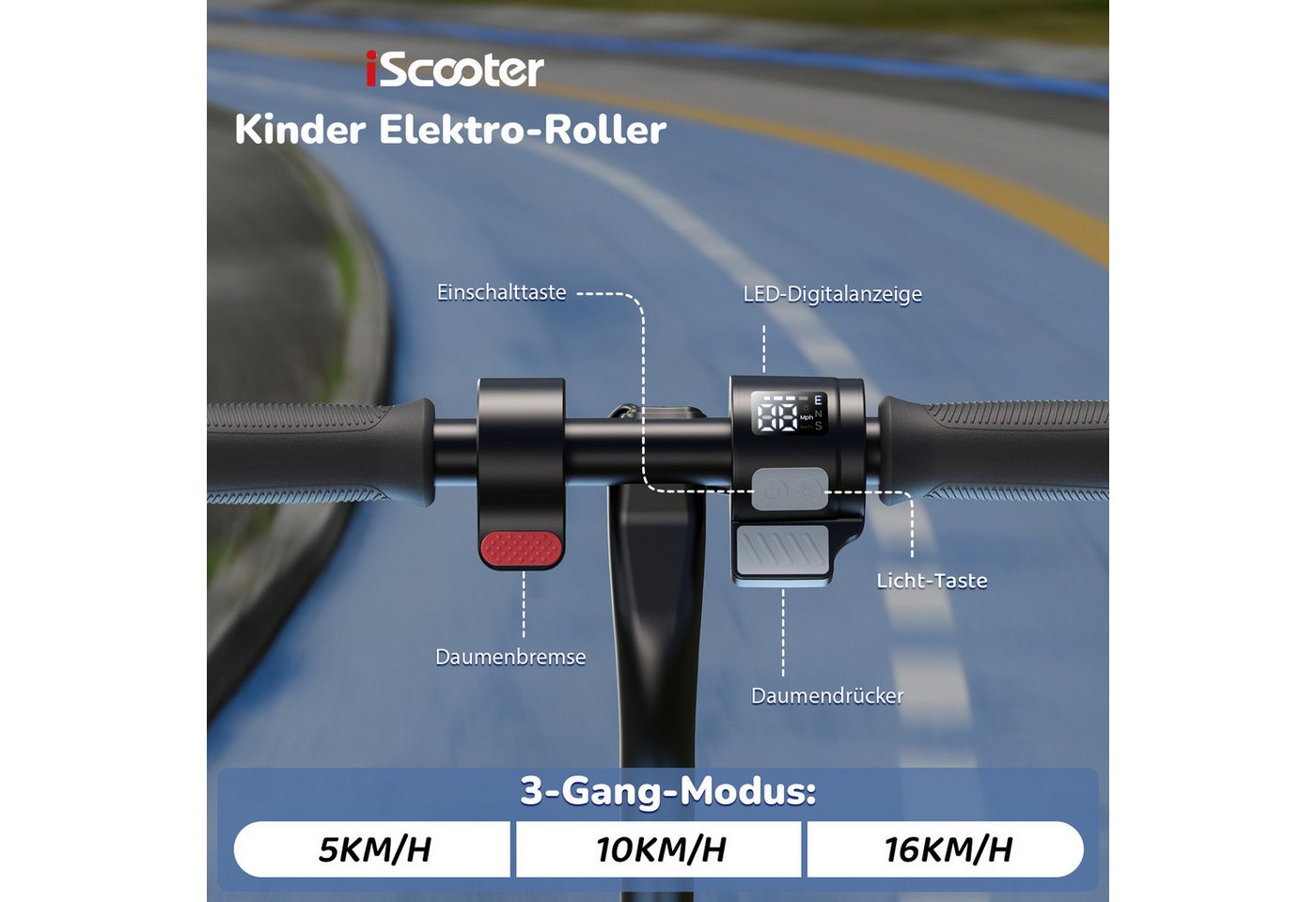 iscooter Miniscooter Elektro-Kinderroller Kinder von 6-12 Jahren mit magnetischer Aufladung, (1 tlg), 150W, 16km/h, LED-Anzeige, farbige Lichter, Doppelbremsen – Bild 3 von 5