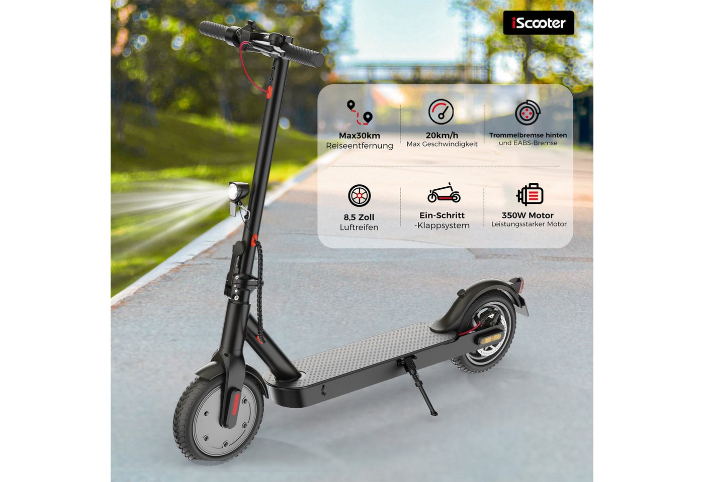 iSinwheel E-Scooter mit Straßenzulassung (ABE), 30 km Reichweite, faltbar, mit App, 20 km/h, leicht, schnell und zuverlässig – Bild 3 von 5