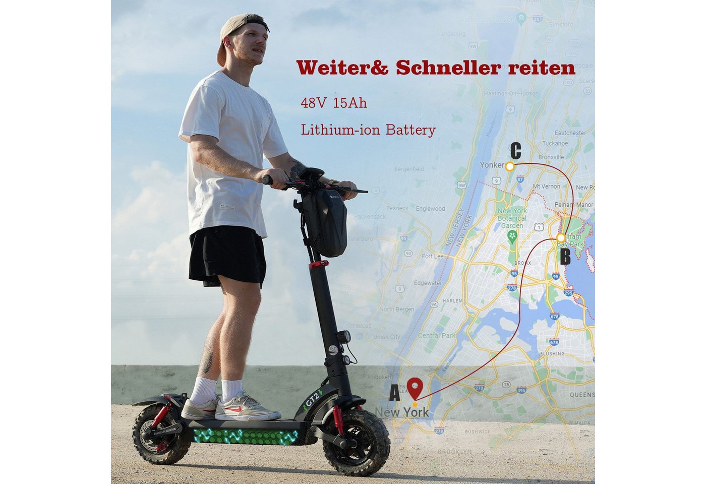 iSinwheel E-Scooter mit Straßenzulassung (ABE),APP,11-Zoll-Reifen, 20 km/h, (1 tlg), 80km Reichweite,Duales Bremssystem, Belastung bis 150kg – Bild 4 von 5