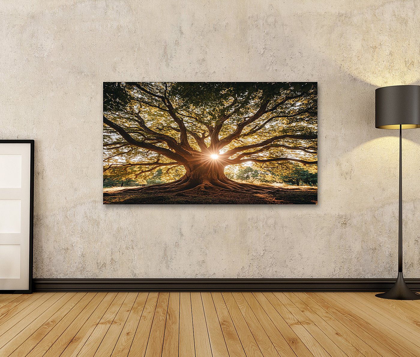 islandburner Leinwandbild, Mächtiger Baum mit Sonnenstrahlen – Bild 2 von 4