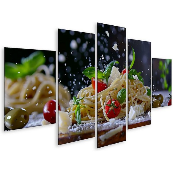 islandburner Leinwandbild, Frische Spaghetti mit Tomaten und Basilikum