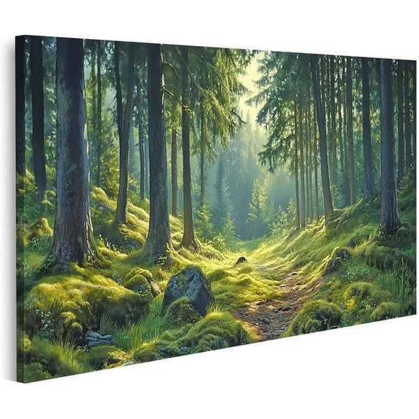 islandburner Leinwandbild Atemberaubender Wald mit Sonnenstrahlen - perfekt für Naturfreunde