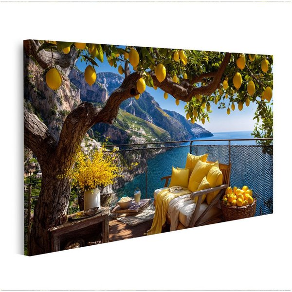 islandburner Leinwandbild Balkon mit Zitronenbaum und Meerblick - für Wohnräume - Edition P2
