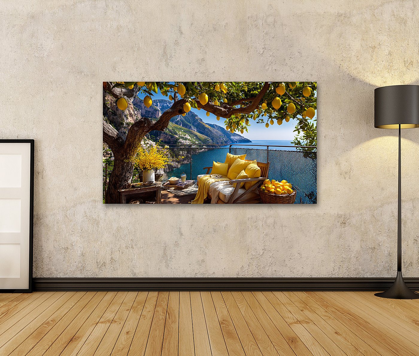 islandburner Leinwandbild Balkon mit Zitronenbaum und Meerblick - für Wohnräume - Edition P2 – Bild 2 von 5