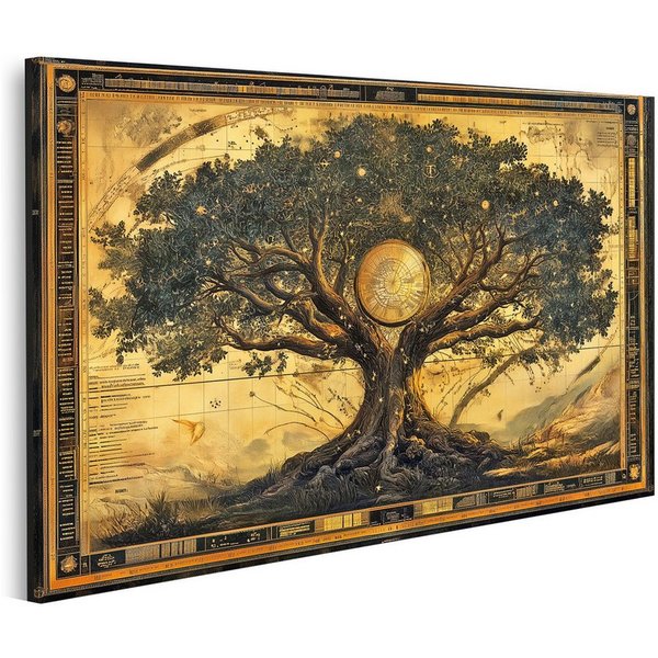 islandburner Leinwandbild Baum des Lebens mit astronomischem Zifferblatt