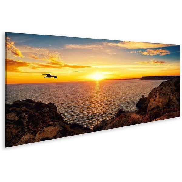 islandburner Leinwandbild Bild auf Leinwand Ruhige Sonnenuntergang Landschaft Am Meer Mit Der So