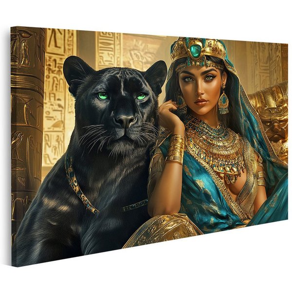 islandburner Leinwandbild, Ägyptische Schönheit mit schwarzem Panther
