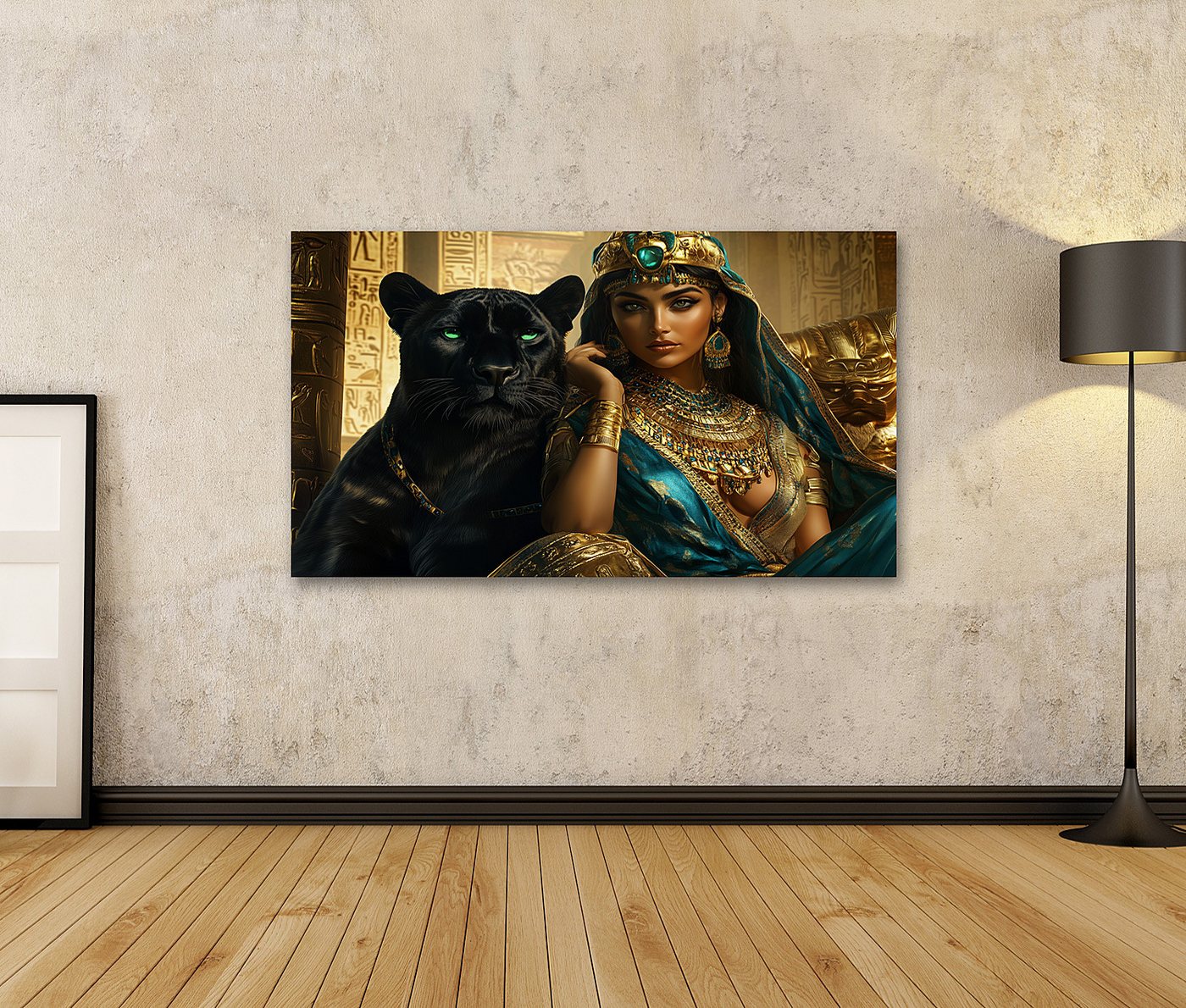 islandburner Leinwandbild, Ägyptische Schönheit mit schwarzem Panther – Bild 2 von 4